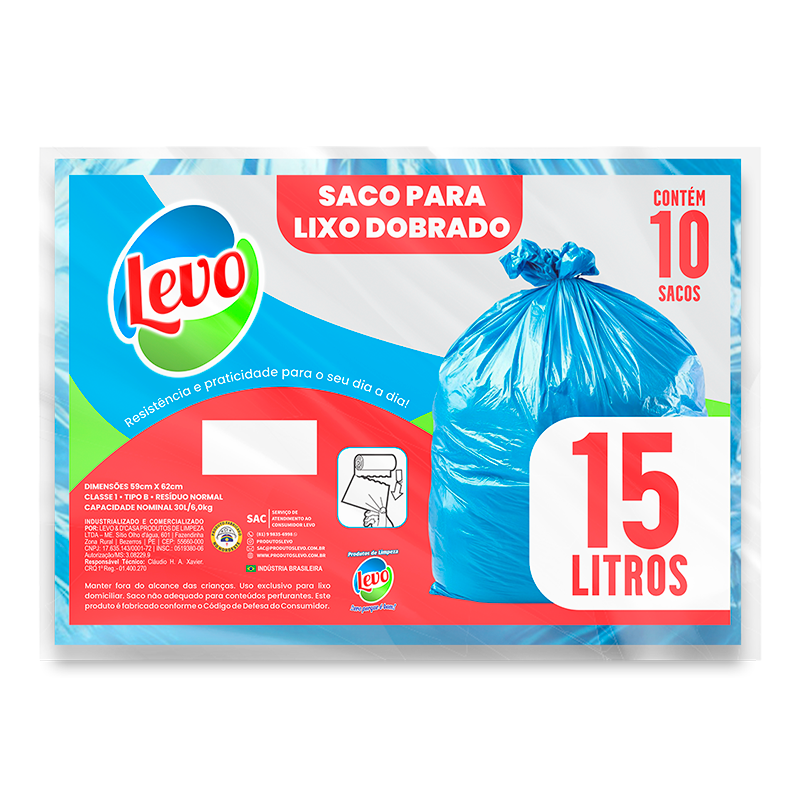 Saco para Lixo Dobrado 15L